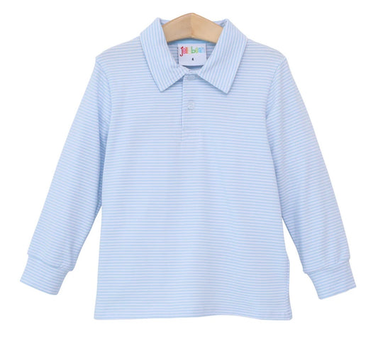 Light Blue Stripe Long Sleeve Polo