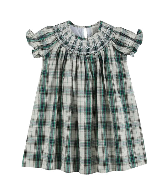 Christmas Tartan Smocked Bishop Dress