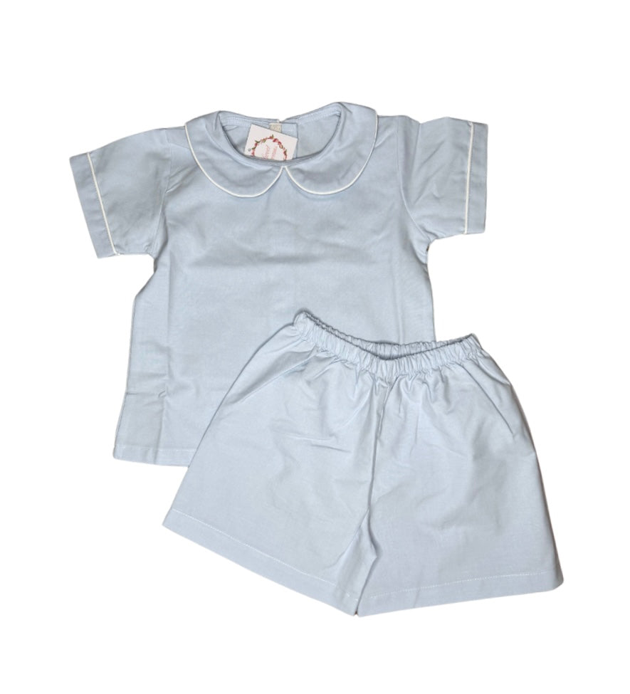 Light Blue Peter Pan Collar Dressy Shorts Set