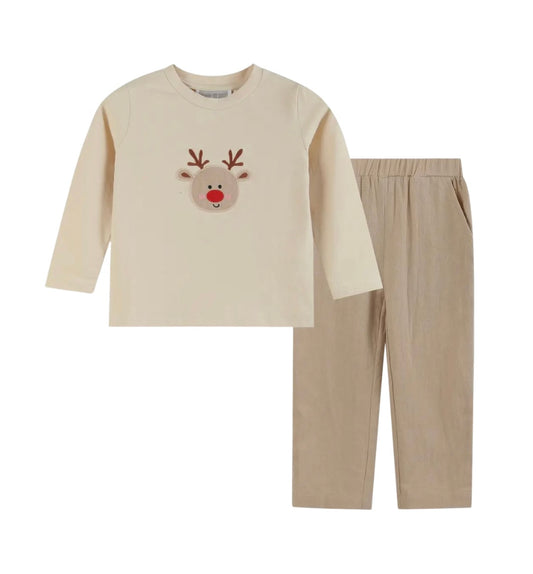 Reindeer Appliqué Pant Set