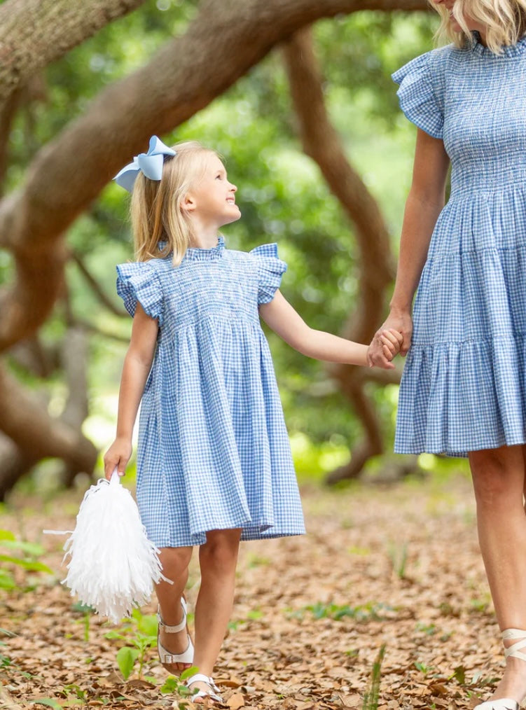 Blue & White Gingham Smocked Dress