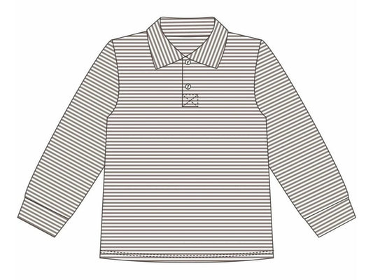 Beige Stripe Long Sleeve Polo