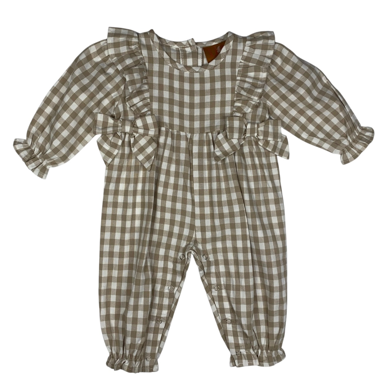 Evelyn Romper - Khaki Gingham