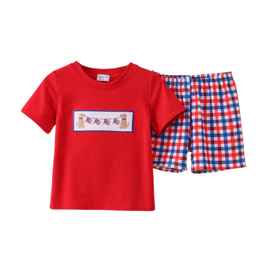 Patriotic Pup Embroidered Shorts Set