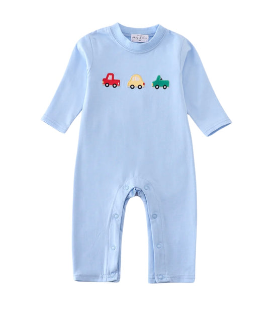 Light Blue Transportation Appliqué Romper