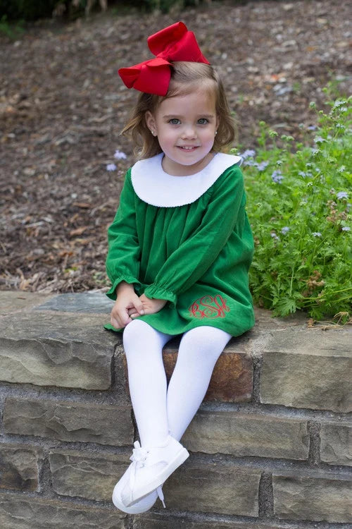 Girls Long Sleeve Green Corduroy Bishop Dress – Girls' Winter Boutique Dress
