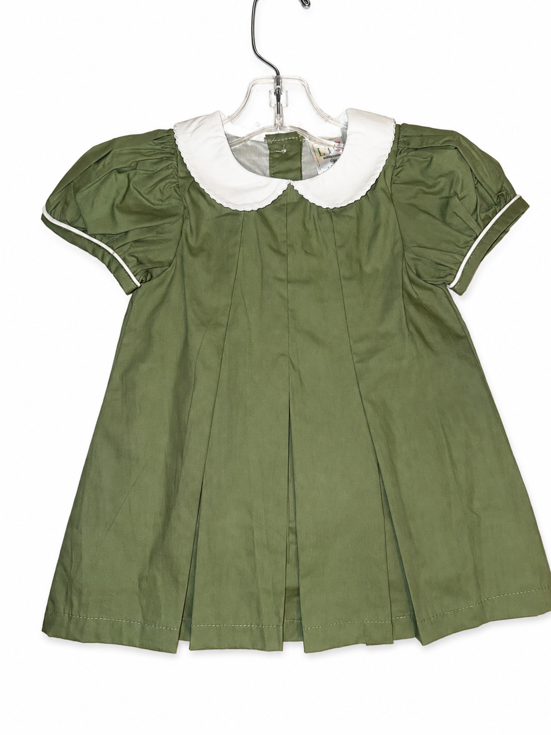 Pleated Peter Pan Collar Sage Dress– Girls' Boutique Dress