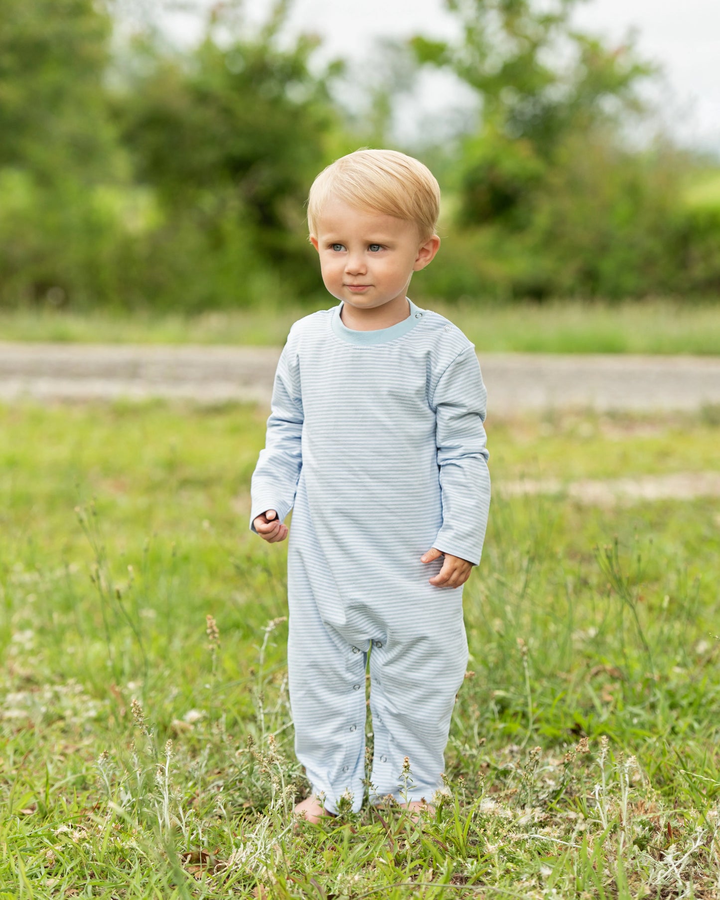 Blue Stripe Long Sleeve Romper