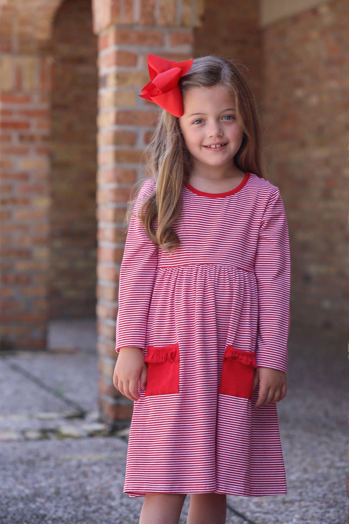 Red Long Sleeve Pocket Dress