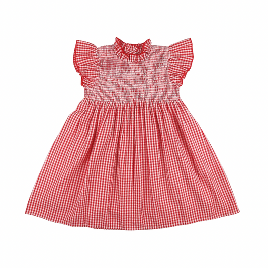 Red & White Gingham Smocked Dress