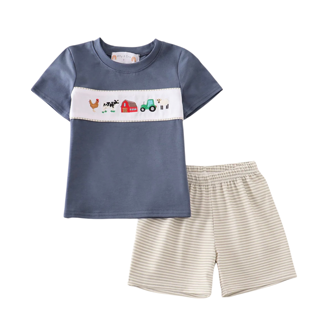 Embroidered Farm Shorts Set