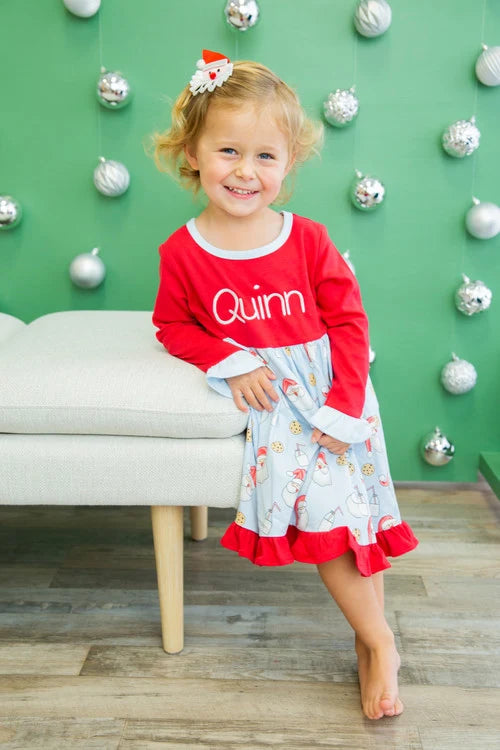 LTC Girls Cookies With Santa Long Sleeve Dress – Girls' Christmas Dress