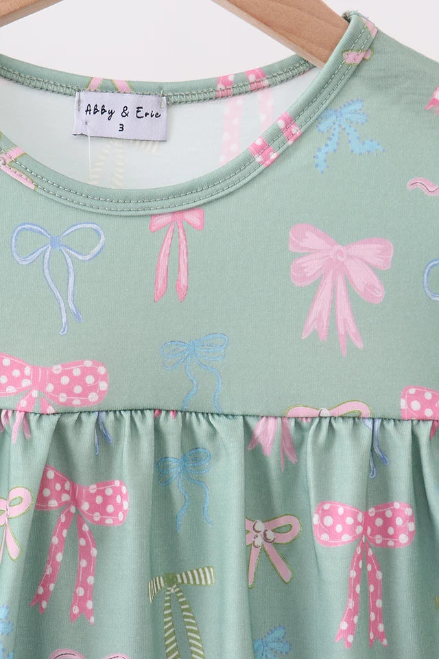 Girls Sage Bow Ruffle Dress