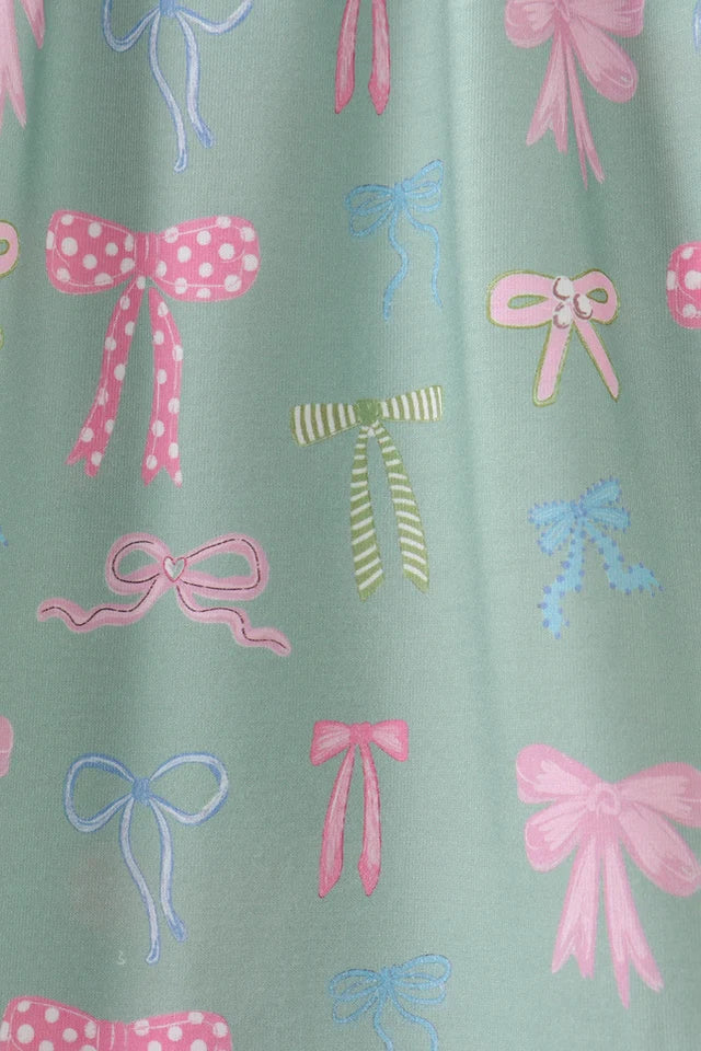 Girls Sage Bow Ruffle Dress