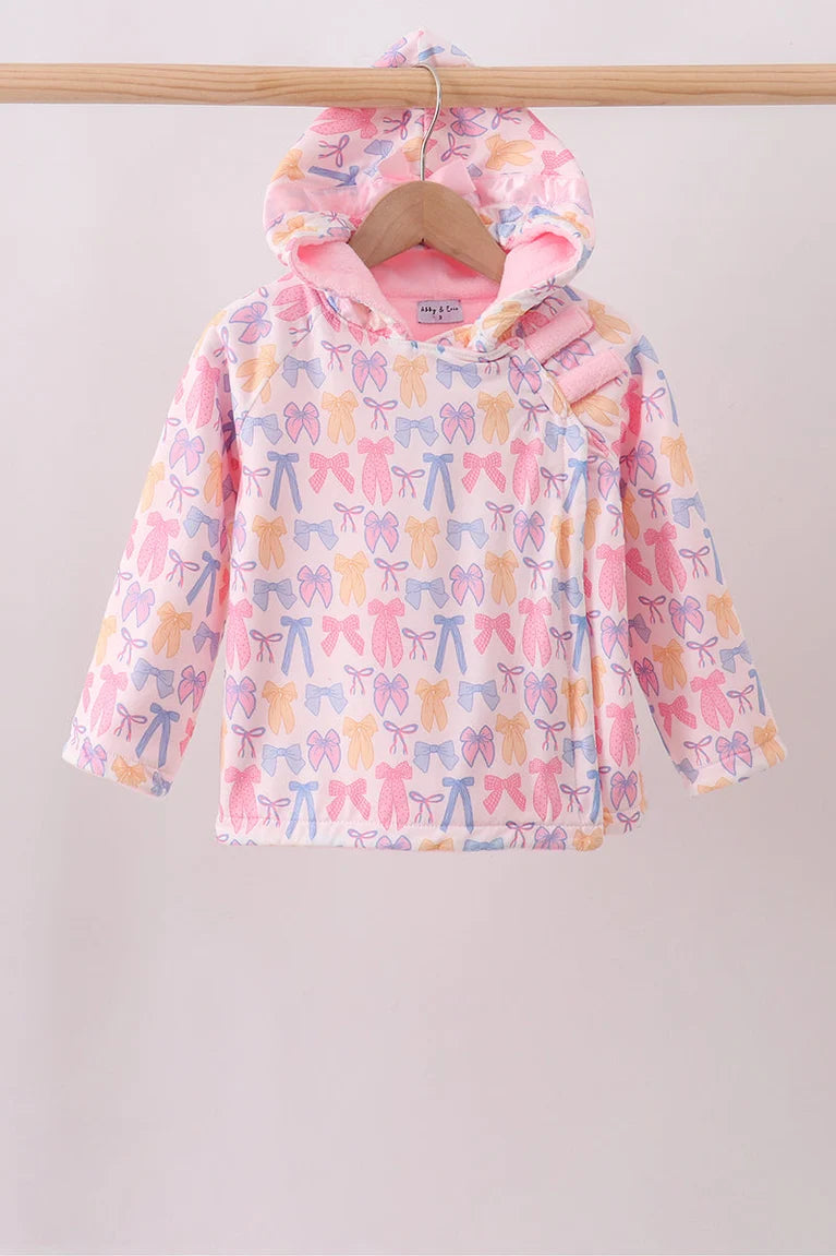 Girls Pink Bow Fleece Hooded Jacket