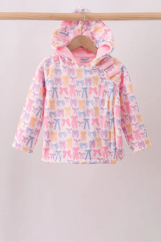 Girls Pink Bow Fleece Hooded Jacket