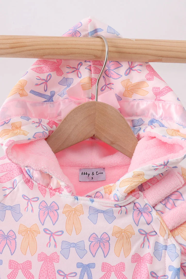 Girls Pink Bow Fleece Hooded Jacket