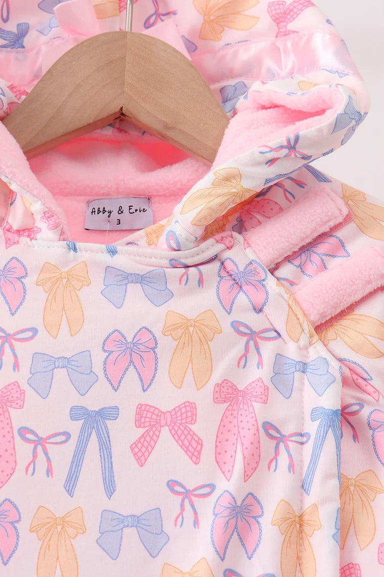 Girls Pink Bow Fleece Hooded Jacket