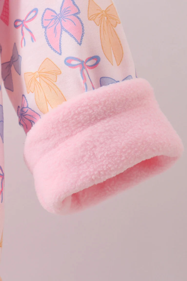 Girls Pink Bow Fleece Hooded Jacket