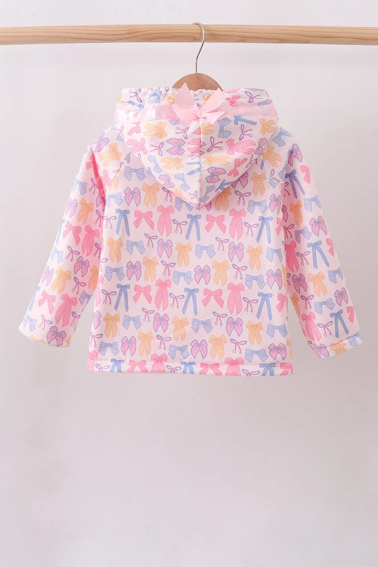 Girls Pink Bow Fleece Hooded Jacket