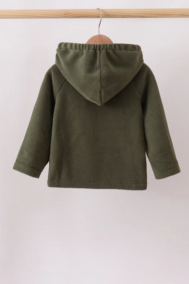 Boys Olive Green Fleece Hooded Jacket