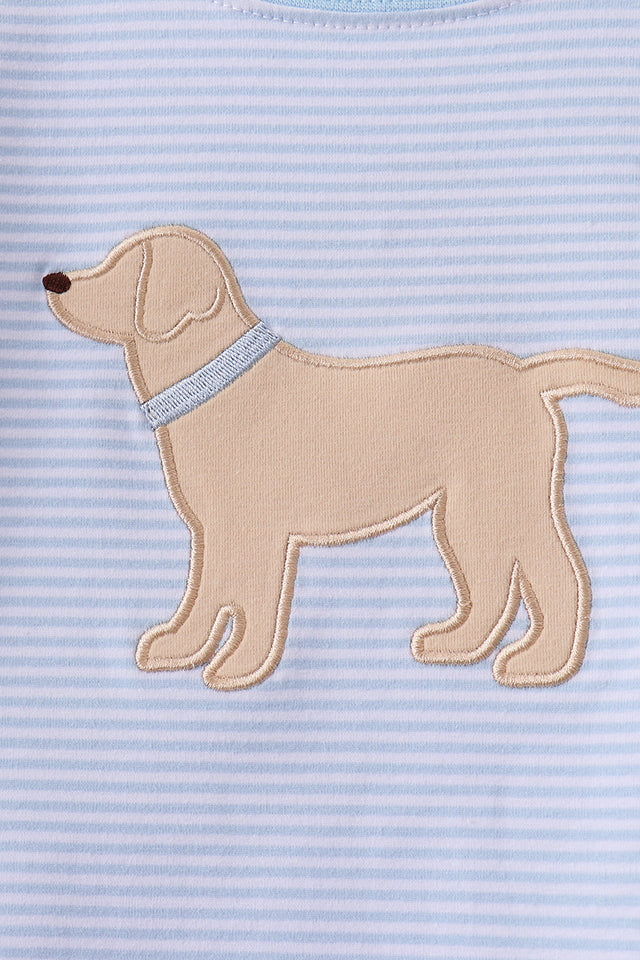 Blue and White Boys Embroidered Puppy Set