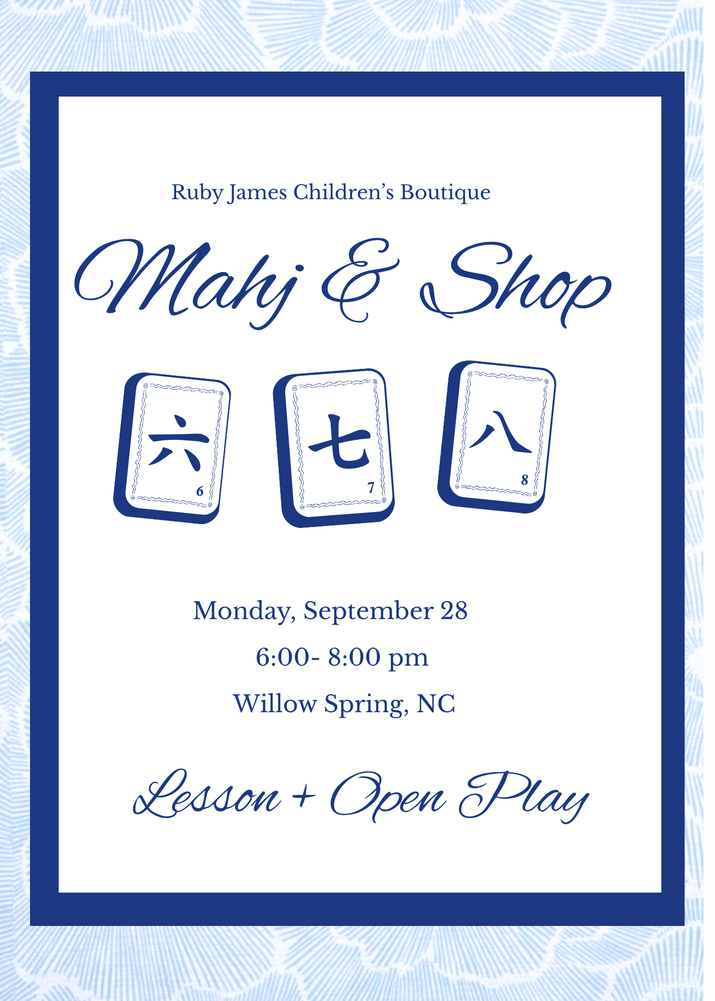 Mahj and Shop: September 28: Beginner Lesson