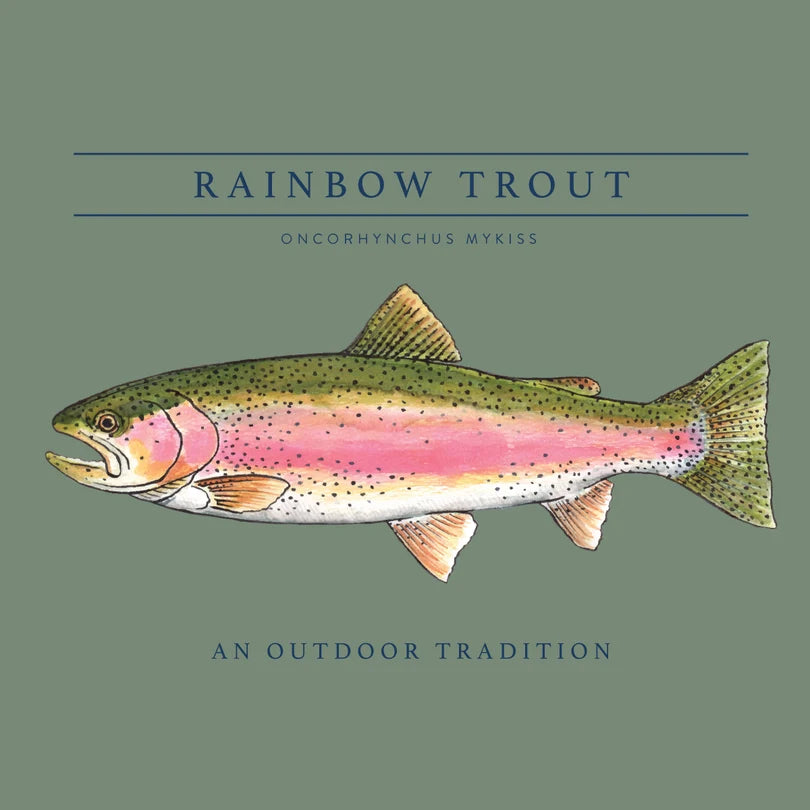Prodoh Boys' Short Sleeve Cotton T-shirt in Hedge Green with Rainbow Trout Fish