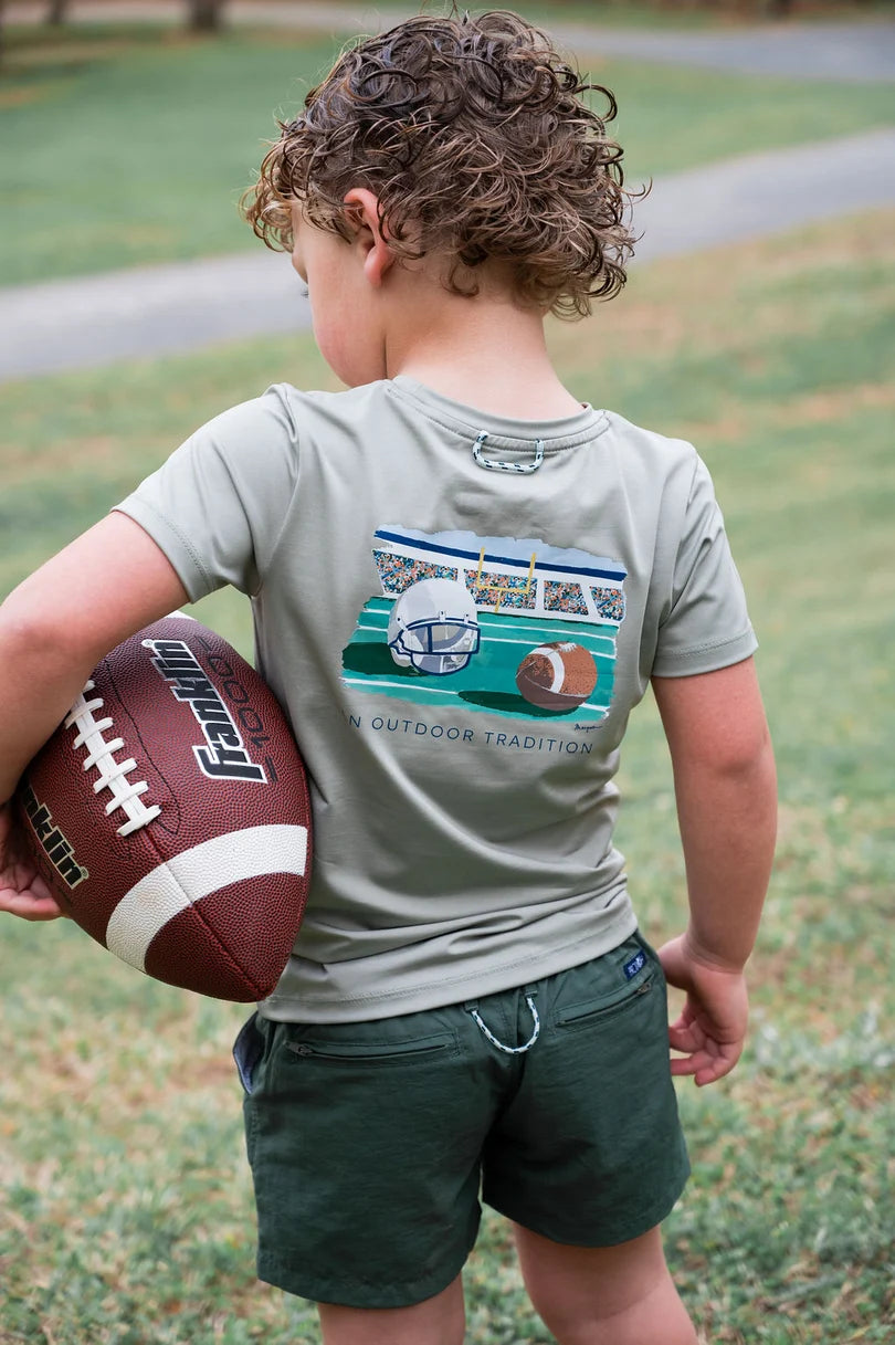 Prodoh Boys' Pro Performance Short Sleeve T-shirt in Sage Green with Football Art