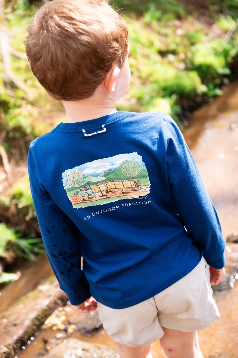 Prodoh Boys' Long Sleeve Cotton T-Shirt | Navy Peony Apple Picking