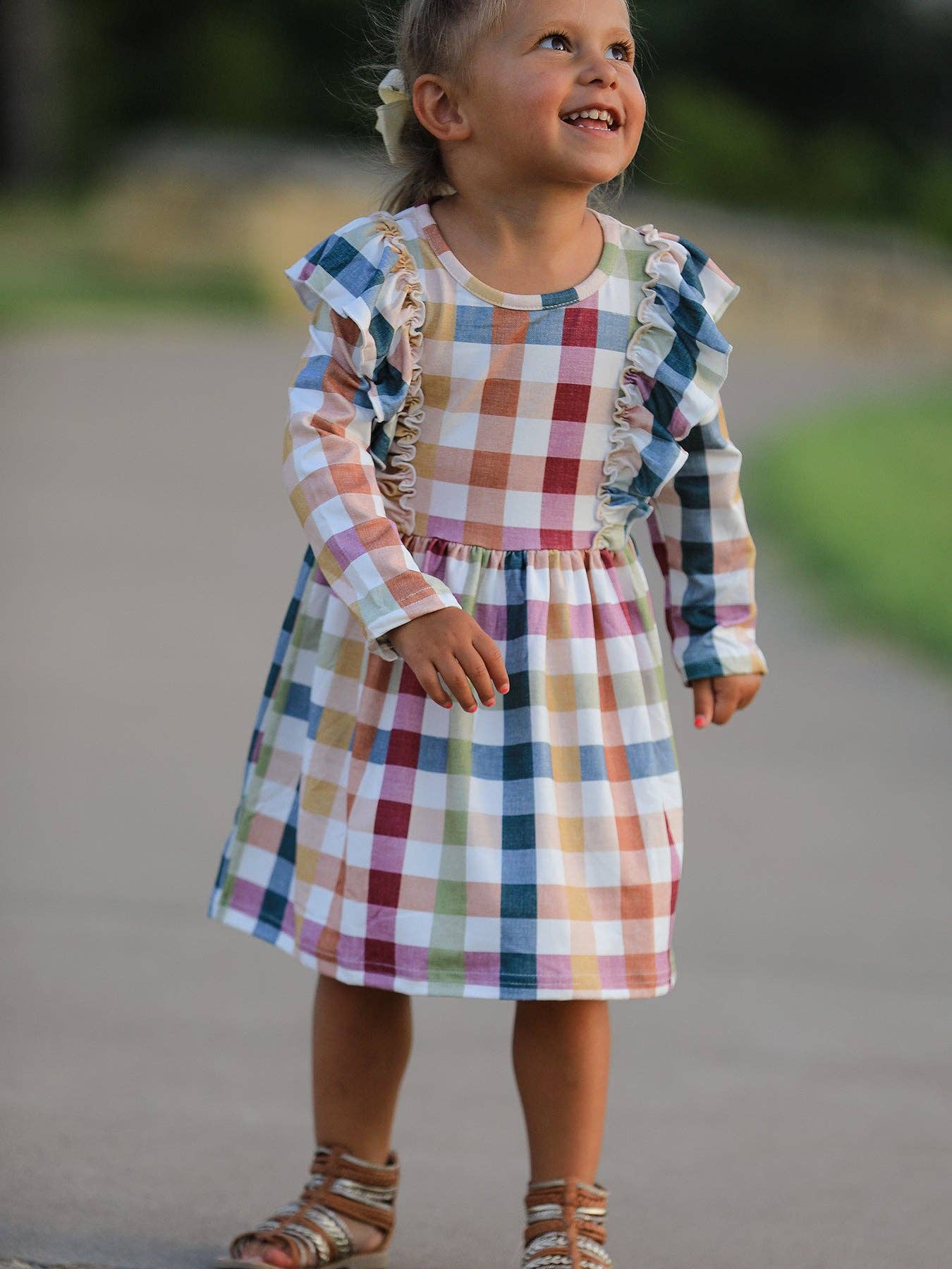 Girls' Thanksgiving Plaid Long Sleeve Dress