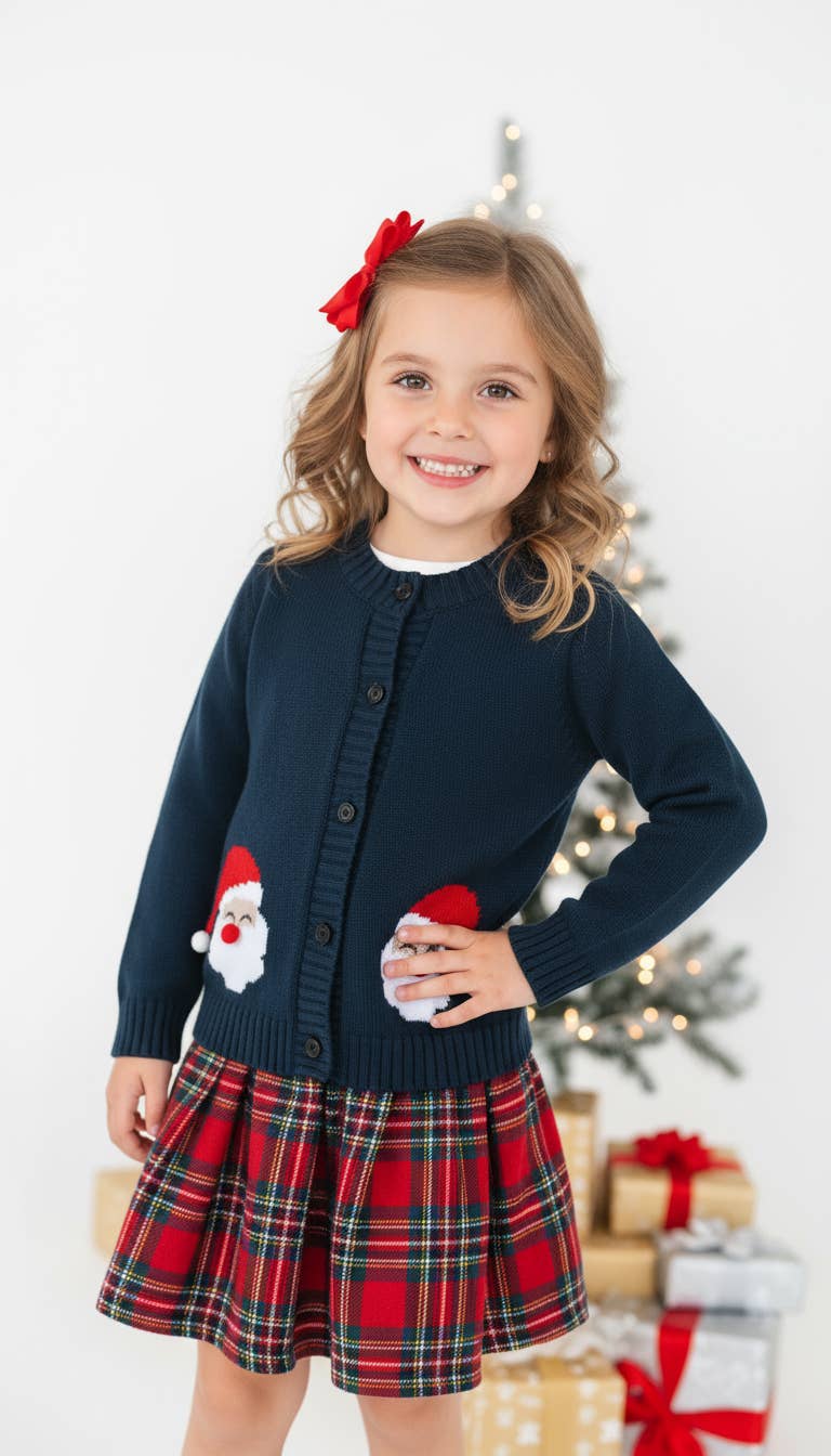 Navy Blue Christmas Santa Knit Cardigan Sweater