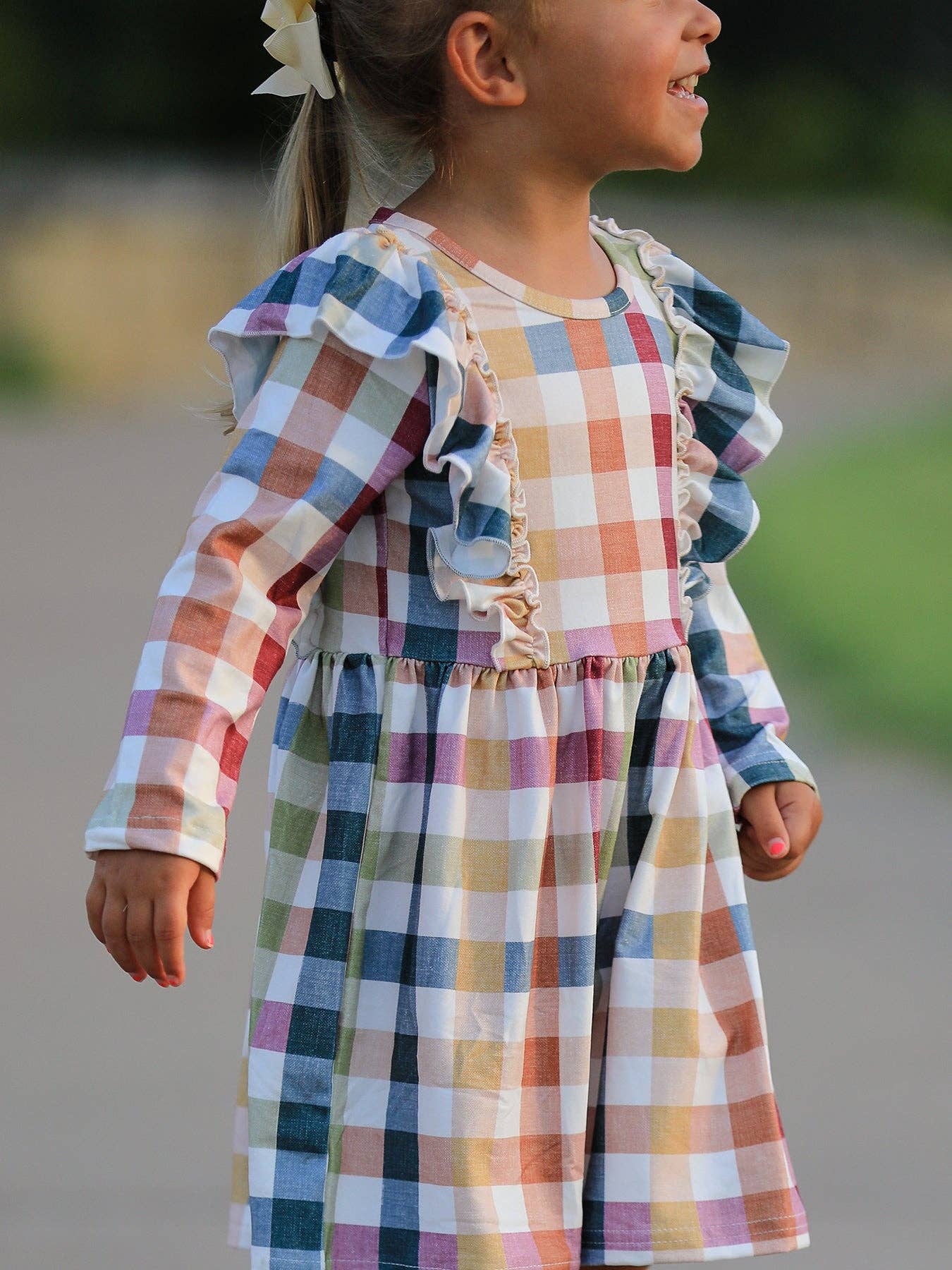 Girls' Thanksgiving Plaid Long Sleeve Dress