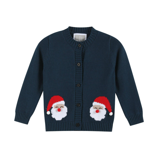 Navy Blue Christmas Santa Knit Cardigan Sweater