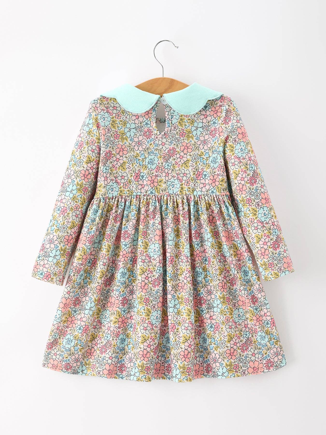 Mint Floral Girl Dress With Petals Collar