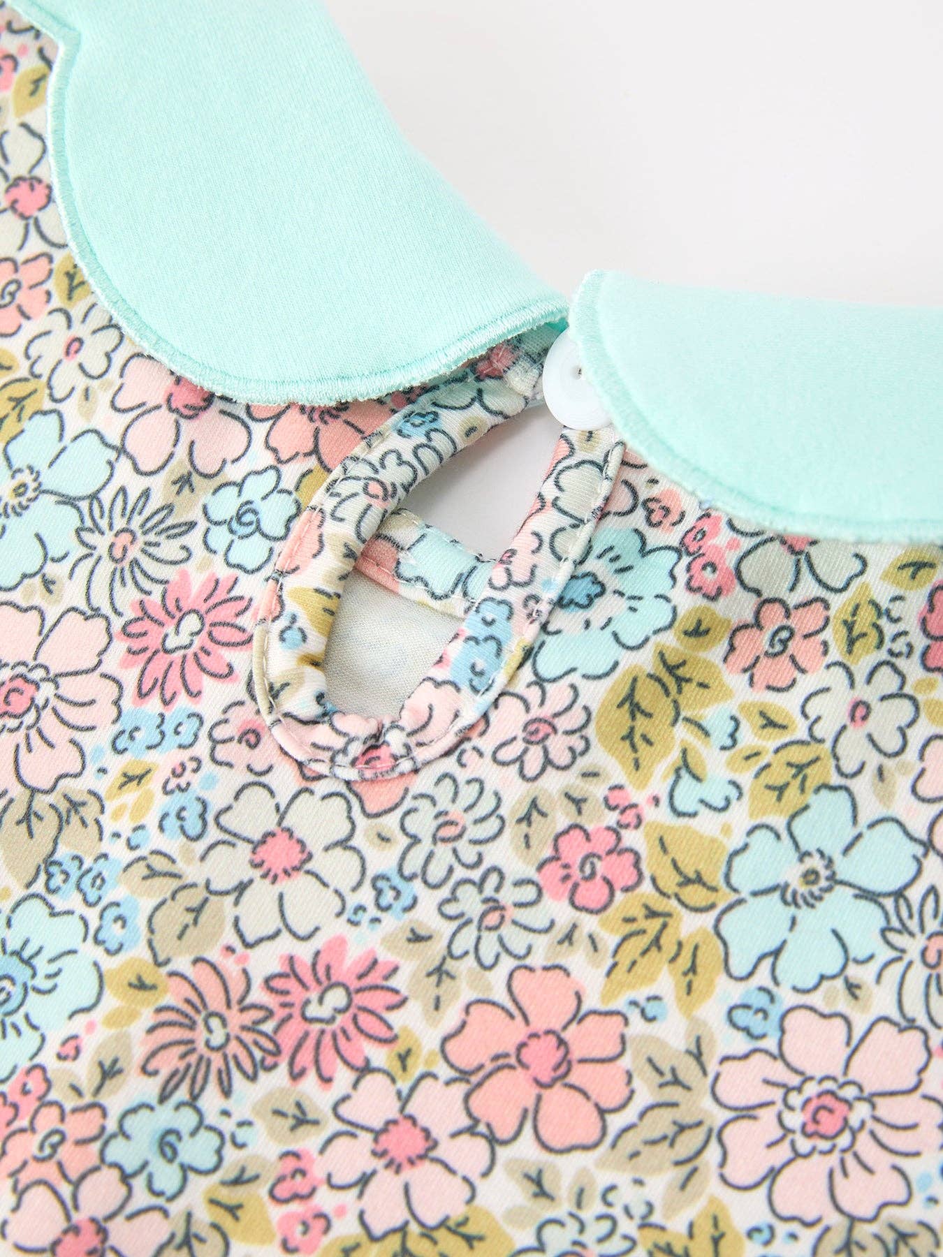 Mint Floral Girl Dress With Petals Collar