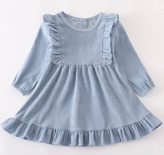 Slate Ruffle Corduroy Dress